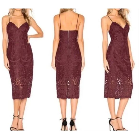 Bardot Gia Embroidered Lace Mesh Cocktail Bodycon Dress In Burgundy Size 8 - Picture 1 of 15